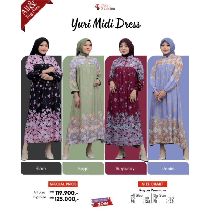 Yuri Midi Dress By fee fashion- gamis fee fashion terbaru, gamis daily, gamis rumahan, gamis santai