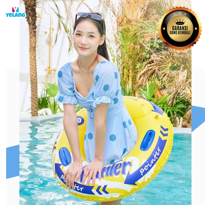 Pelampung Ban Renang Anak Bulat Ban Renang Dewasa Motif Warna Biru Kuning PVC 100cm Bahan Tebal