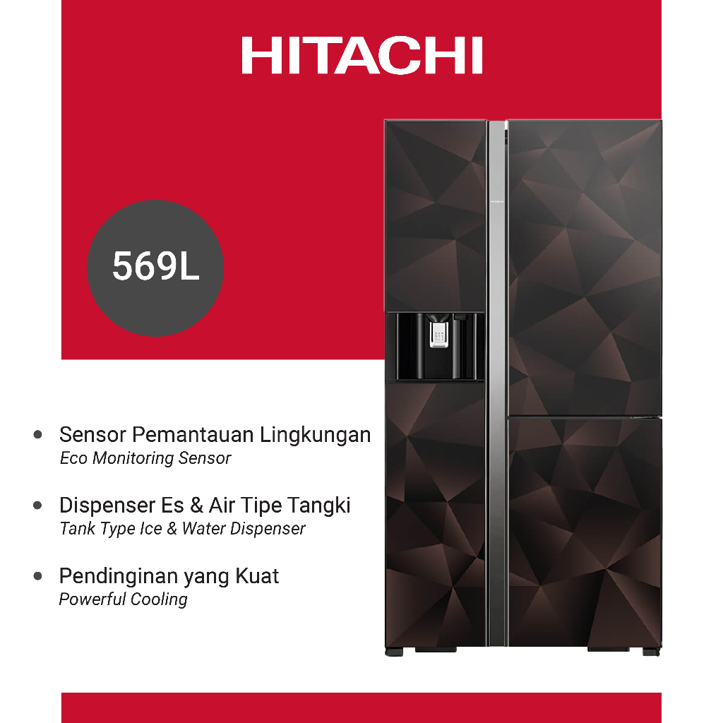 HITACHI Kulkas Side By Side Glass Bronze 569 Liter R-M80VAGGD9X