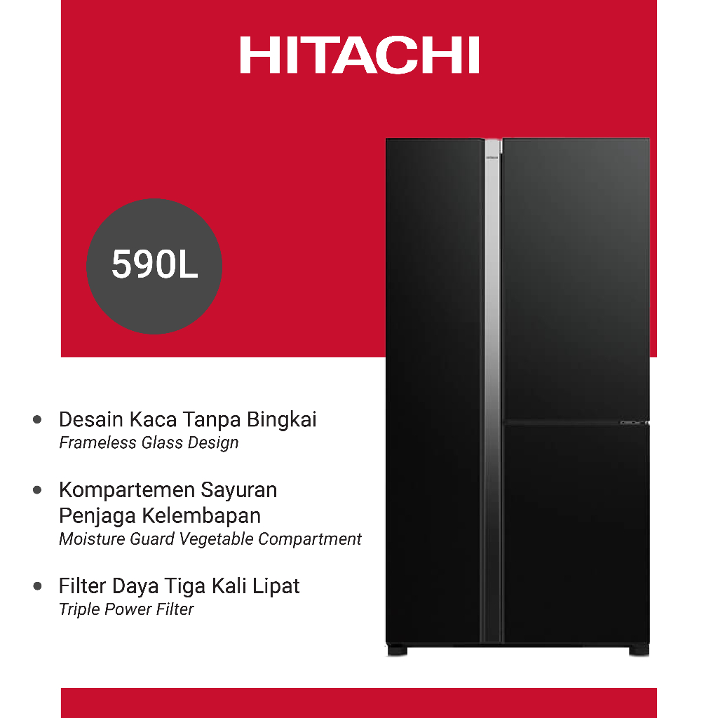 HITACHI Kulkas Side By Side Standart 573 Liter R-M80PGD0-GBK