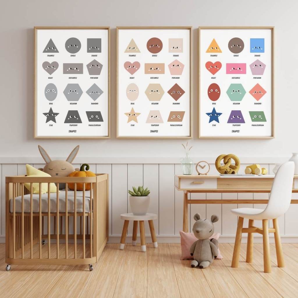 Poster Edukasi Anak Pendidikan Paud TK SD Seri Shapes Aesthetic Bentuk (Wall Decoration Learning for