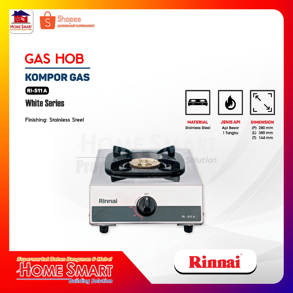 RINNAI KOMPOR GAS STOVE API BESAR 1 TUNGKU RI-511 A RI-511A