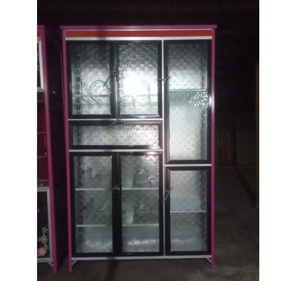 Lemari Rak Piring Kaca Aluminium 3 Pintu JB
