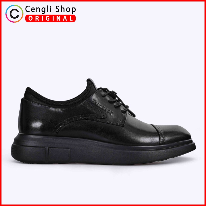 EVERBEST SEPATU PANTOFEL KULIT PRIA KERJA KANTOR FORMAL BRANDED ORIGINAL ASLI ORI HITAM EM68