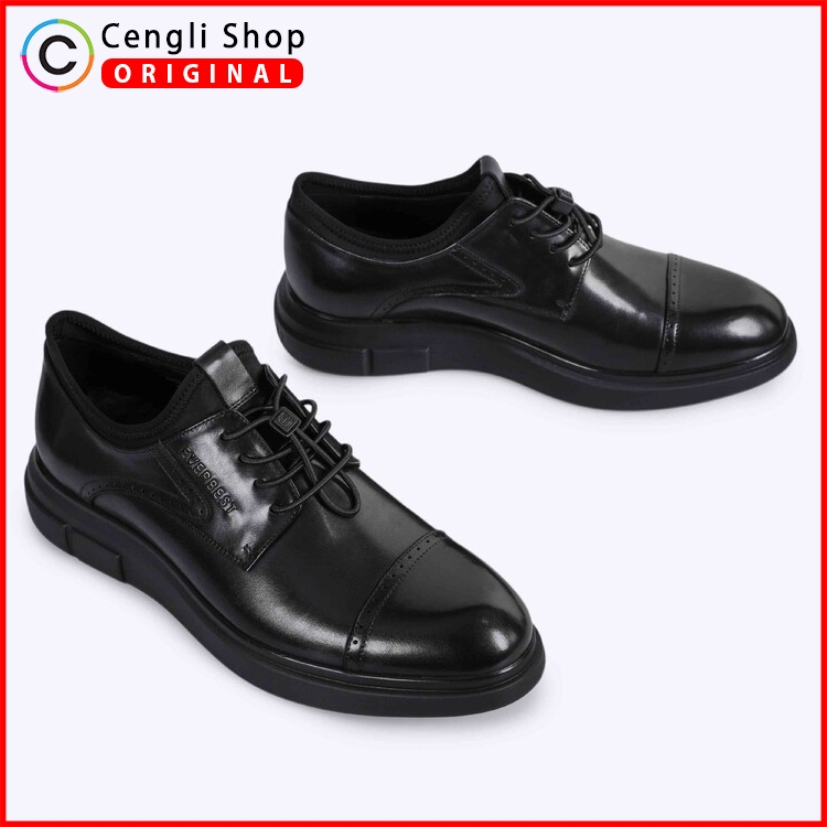 SEPATU FORMAL EVERBEST PRIA ORIGINAL PANTOFEL KULIT ASLI HITAM EM68