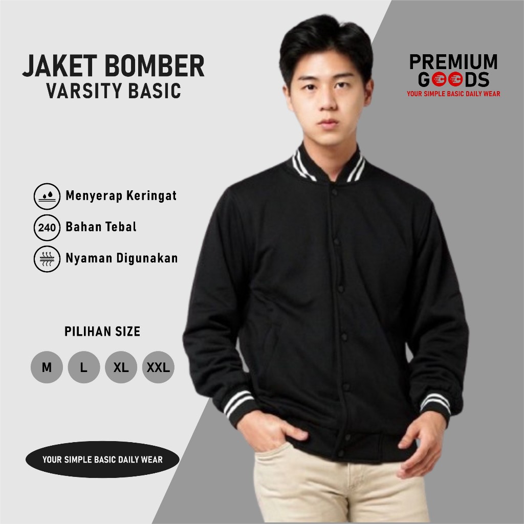 Jaket Bomber Varsity Polos Pria | Bomber Varsity Basic  | Jaket Pria | Jaket Bomber Baseball Premium