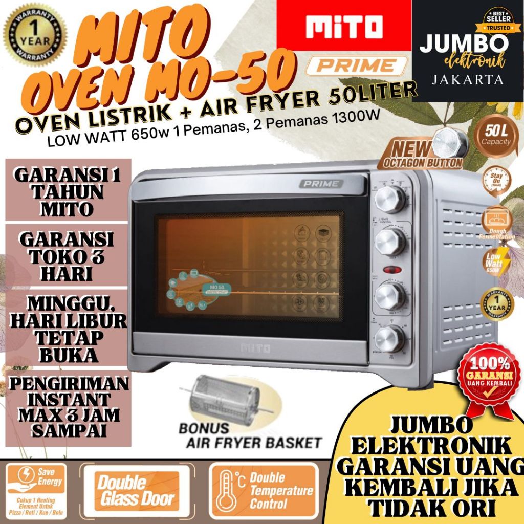 [GARANSI ORIGINAL MITO 100%] Oven Mito Mo50 Prime 2In1 Oven dan Air Fryer Oven Mito MO 50 Liter Oven