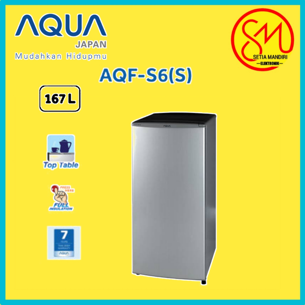 AQUA AQFS6 Kulkas 1 Pintu 6 Rak 167 Liter Full Insulation AQF-S6(S)(DS)