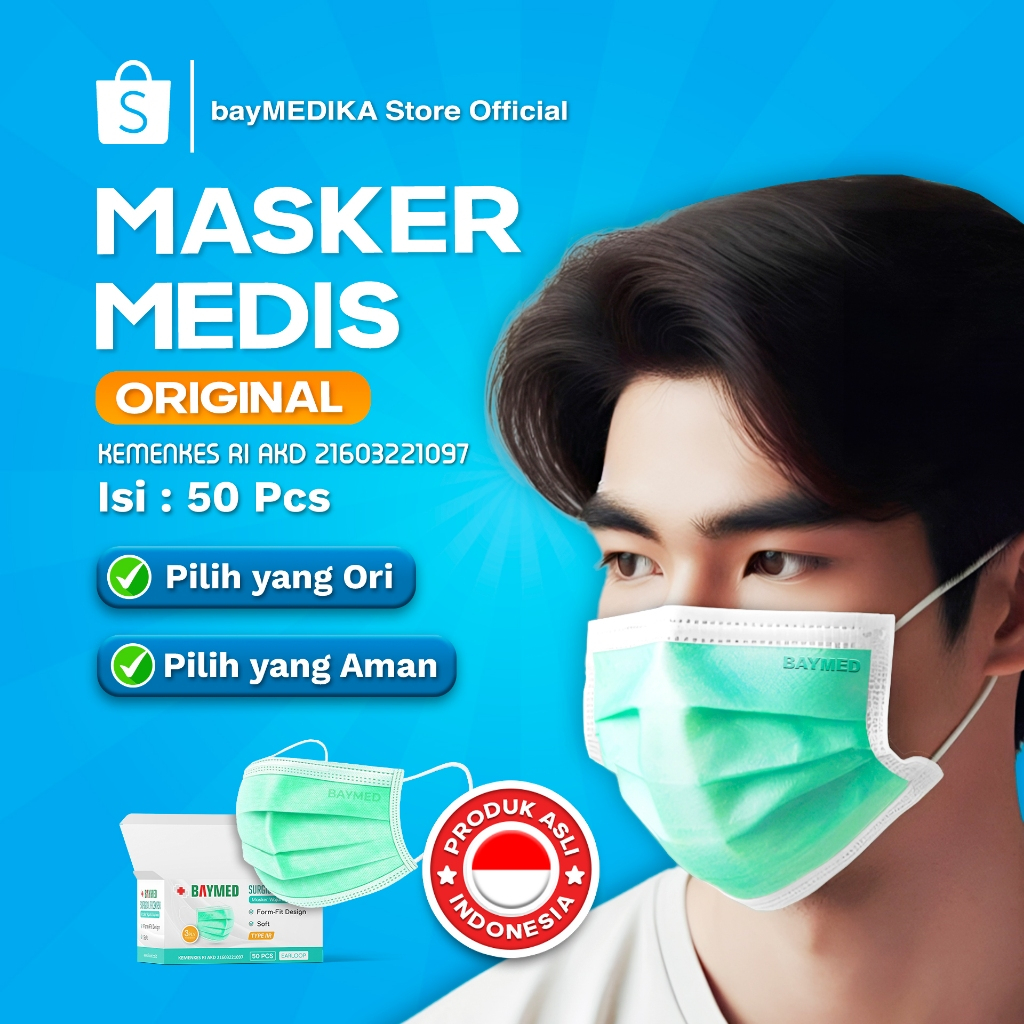 BAYMED Masker Medis Earloop / Hijab / Anak merk BAYMED per Box isi 50 pcs
