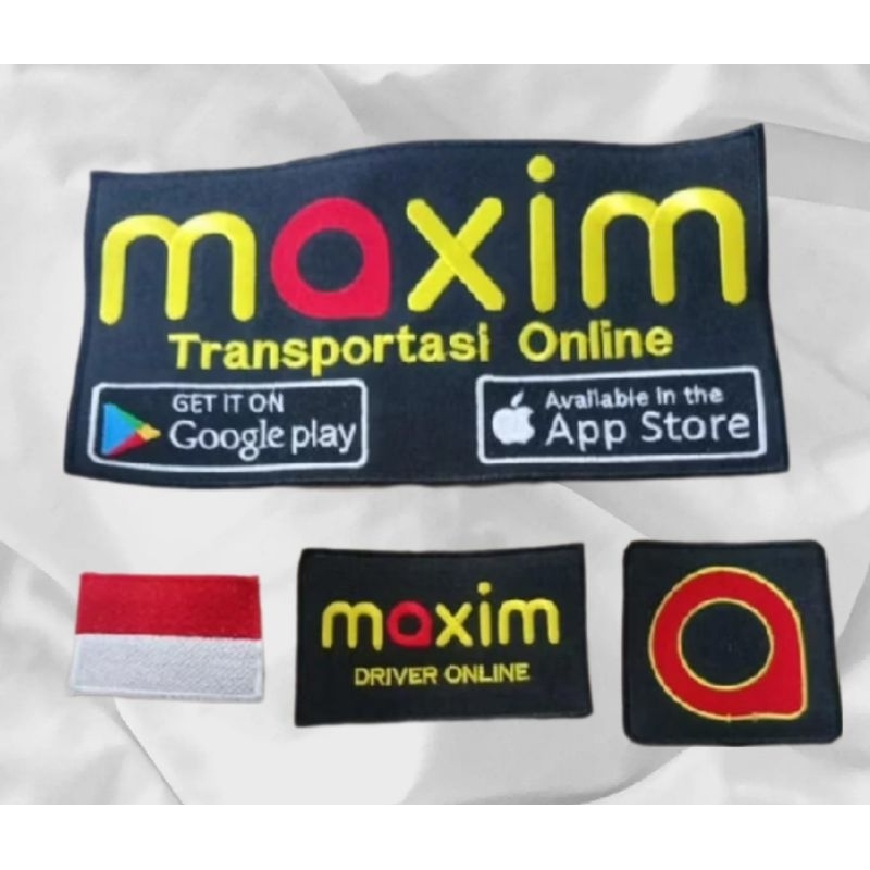 Emblem Maxim 1paket Lengkap Dasar Hitam Bordir komputer Logo Maxim Driver Online