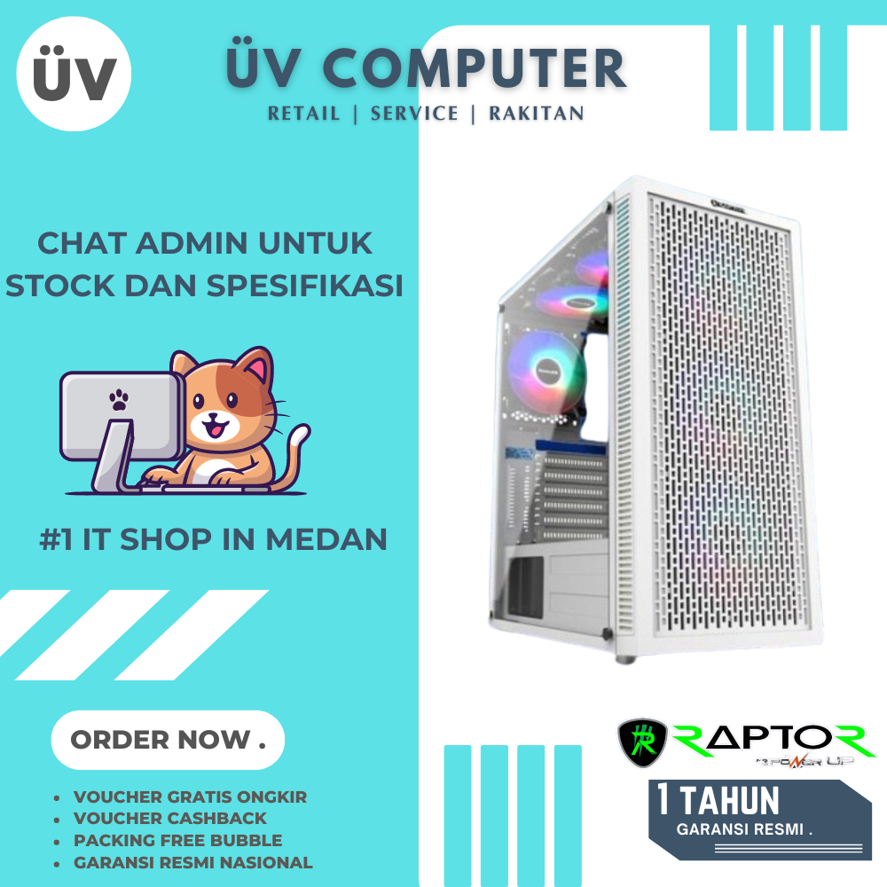 Casing PC Komputer 3PowerUP PowerUP Raptor Madras | Mid Tower | ATX Case | 3 Fan  White Putih