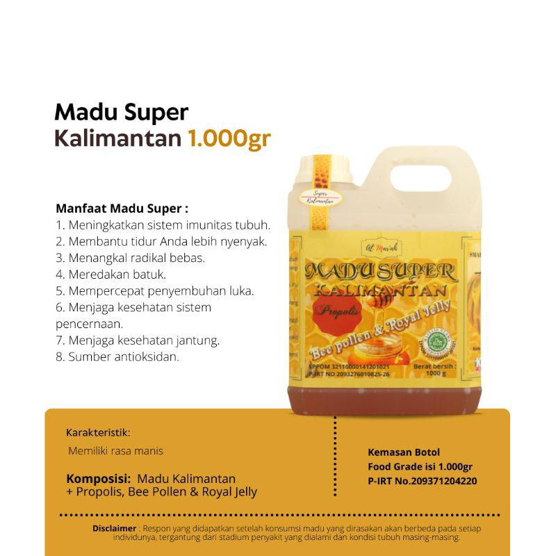 

Formasi Healthy Madu Super Kalimantan Almarah Mix Propolis dan Royal Jelly 1kg