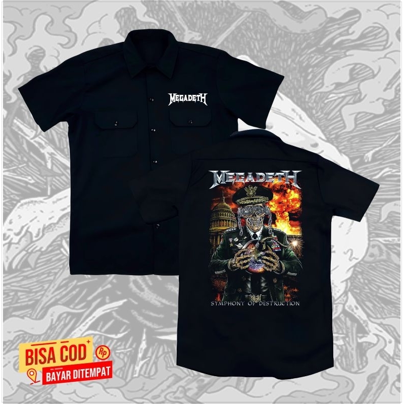 kemeja pendek pria musik band megadeth terbaru | workshirt casual pria distro | kemeja pendek pdh pr