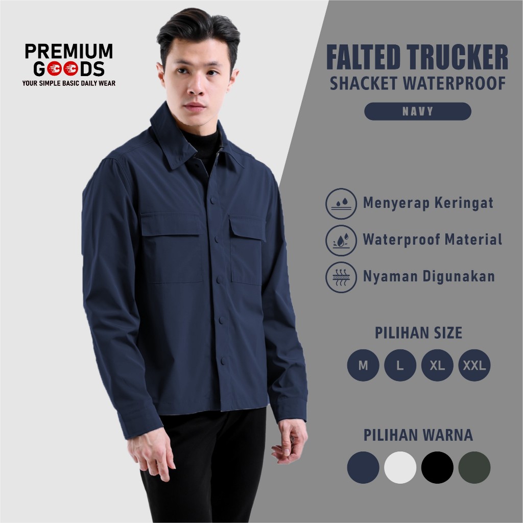 Falted Trucker Jaket | Jaket Trucker Taslan Overshirt | Jacket Trucker NavyPremium