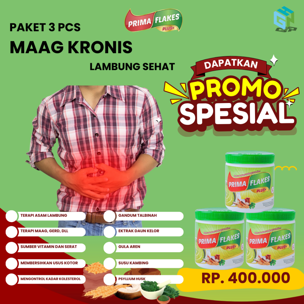 

Paket 3 primaflakes mengatasi asam lambung dan gerd, asam lambung naik, makanan sereal gandum talbinah terbukti ampuh unutk maag kronis, tukak lambung, mual muntah, Solusi gangguan pencernaan atur kadar kolesterol, Atasi lambung maag kronis gerd die