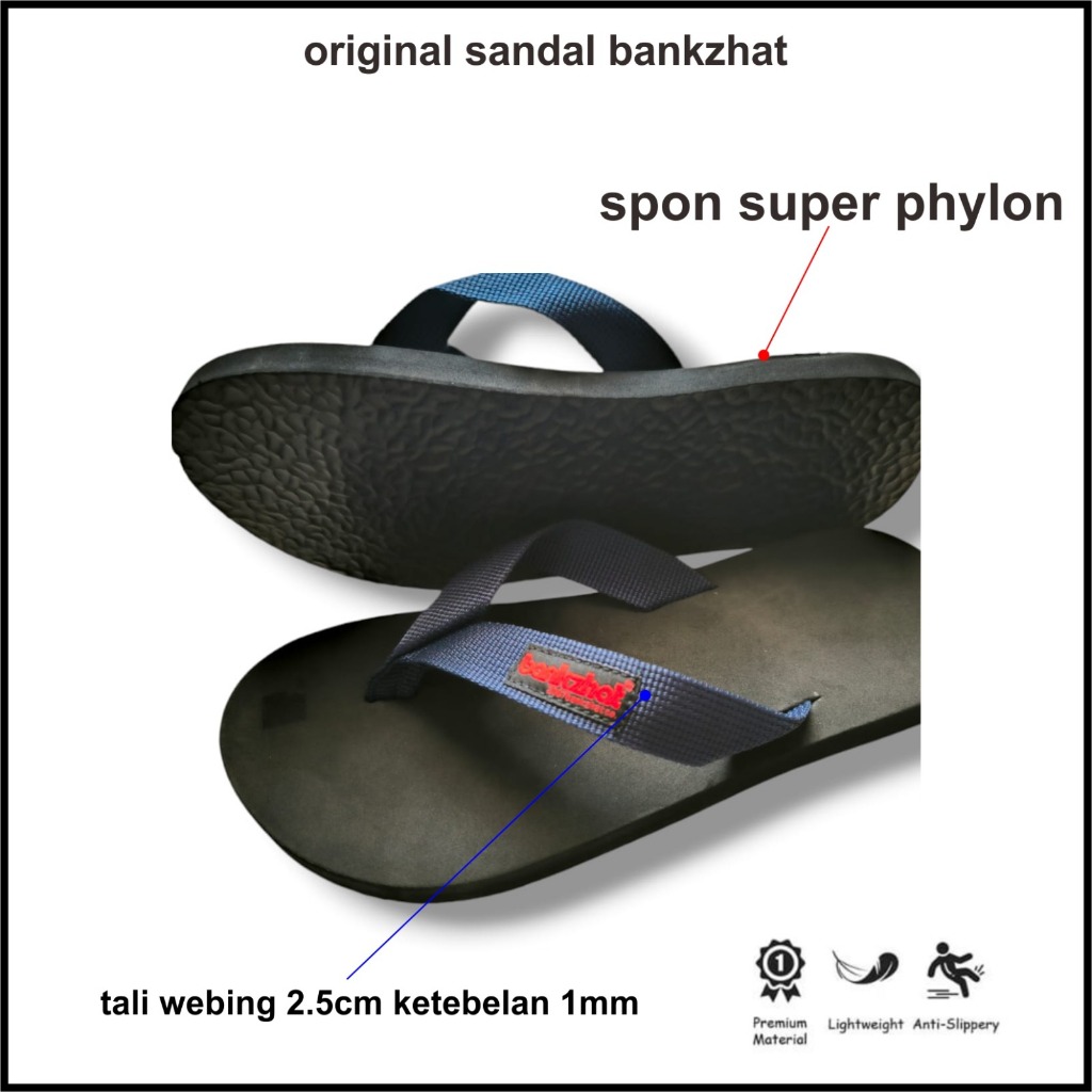 SANDAL ABBE BANGZHAT HITAM TALI NAVY ORIGINAL 100% SPON SUPER FAILON