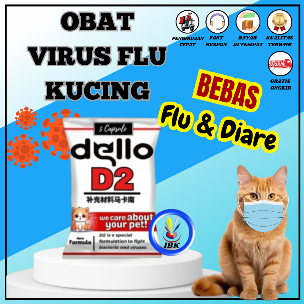 Obat Virus Flu Kucing D2 Kapsul Bebas Flu Pilek Dan Virus Solusi Anabul Anda Tetap Sehat IBK_123