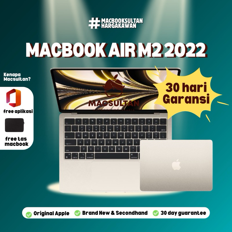 NEW Macbook Air M2 2022 RAM 8/16 GB SSD 256/512GBOriginal 100% Second Laptop Apple Termurah Garansi 