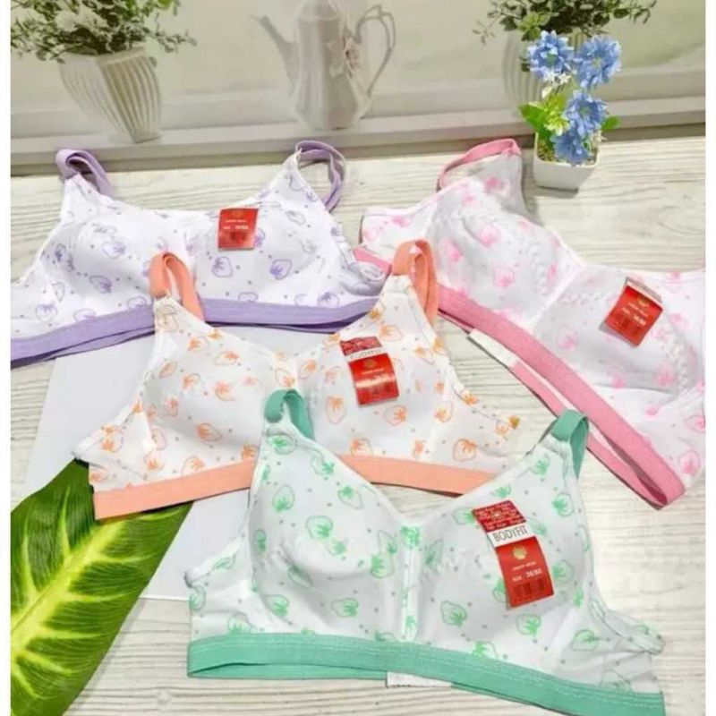 6 PCS BH BRA SPORT Remaja Motif Strawberry Tanpa Kawat Busa Tipis // Bra BH Pelajar Ukuran 32 34 36