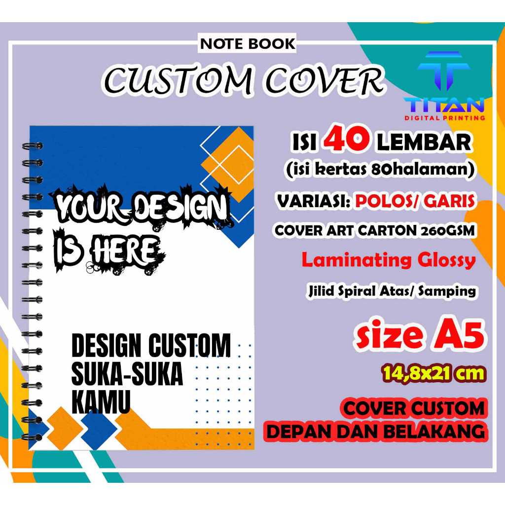 

Notes/Notebook Custom A5 Spiral isi 40 lbr polos/garis
