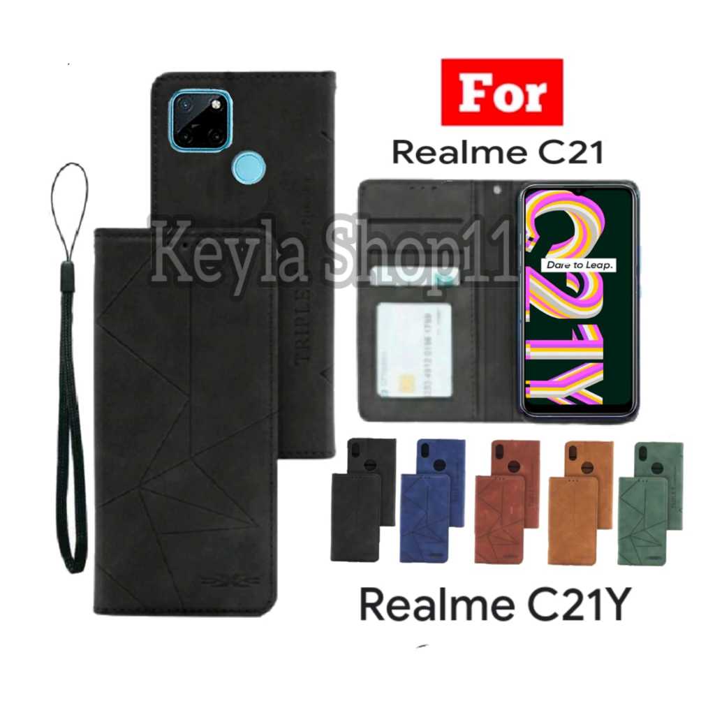 Case Flip Magnet  For REALME C21/C21Y Dompet Motif Flip Cover Leather Premium Casing HP