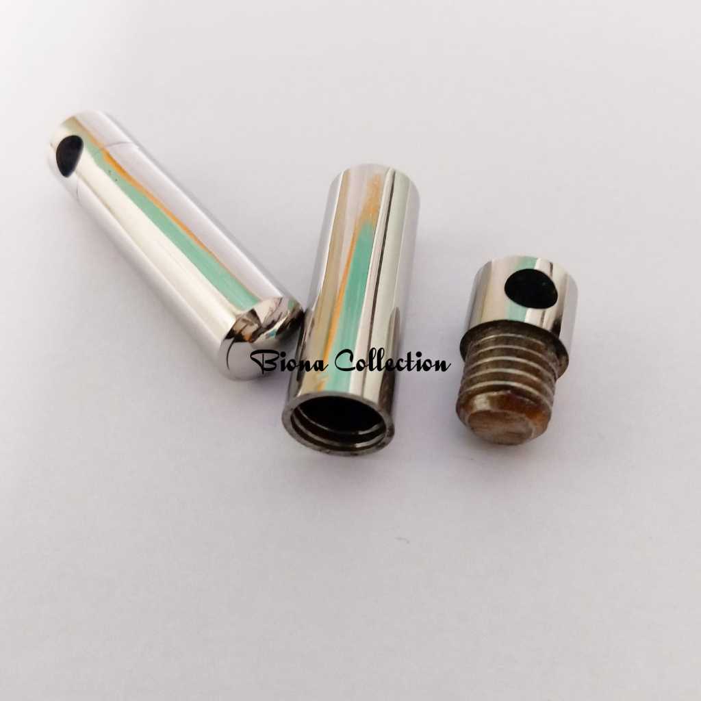 Liontin Tabung Stainless steel bisa dibuka tutup dengan drat, liotin pria tanpa kalung