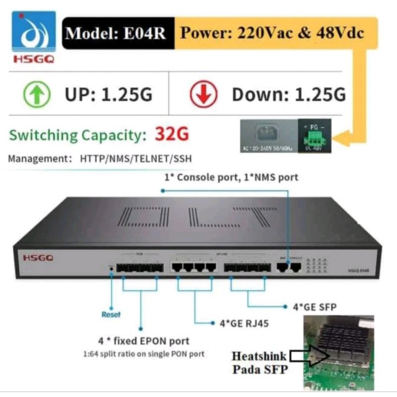 OLT epon HSGQ EPON E04R 4 port power AC+DC NON SFP