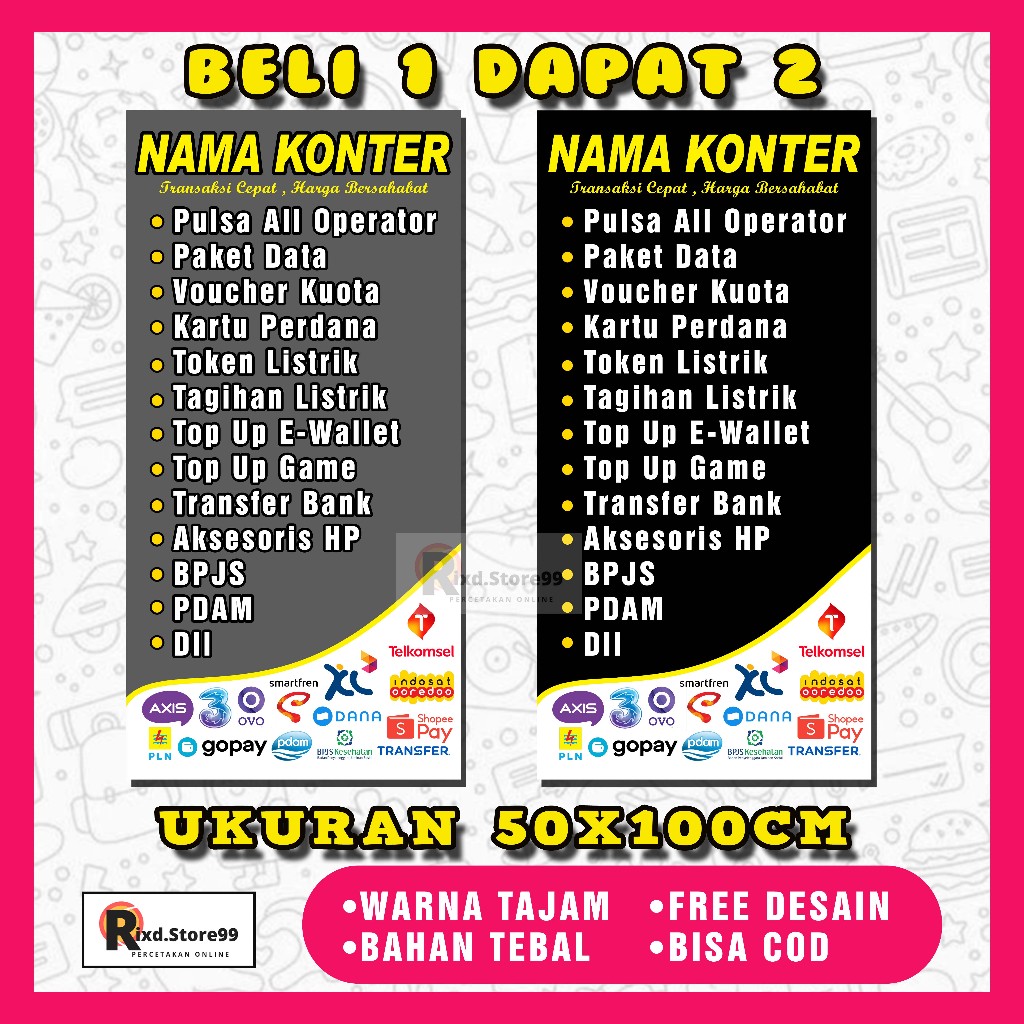 BANNER SPANDUK TOKO KONTER WARNA HITAM &ABU-ABU | BANNER BALIHO SPANDUK BENER MURAH
