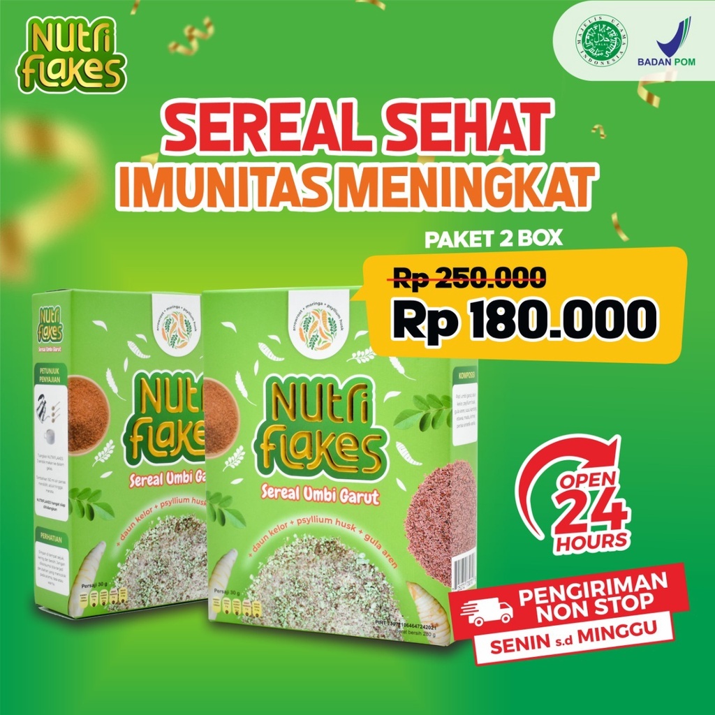 

PROMO (2 BOX) - Nutriflakes Sereal Umbi Garut Asam Lambung BPOM HALAL