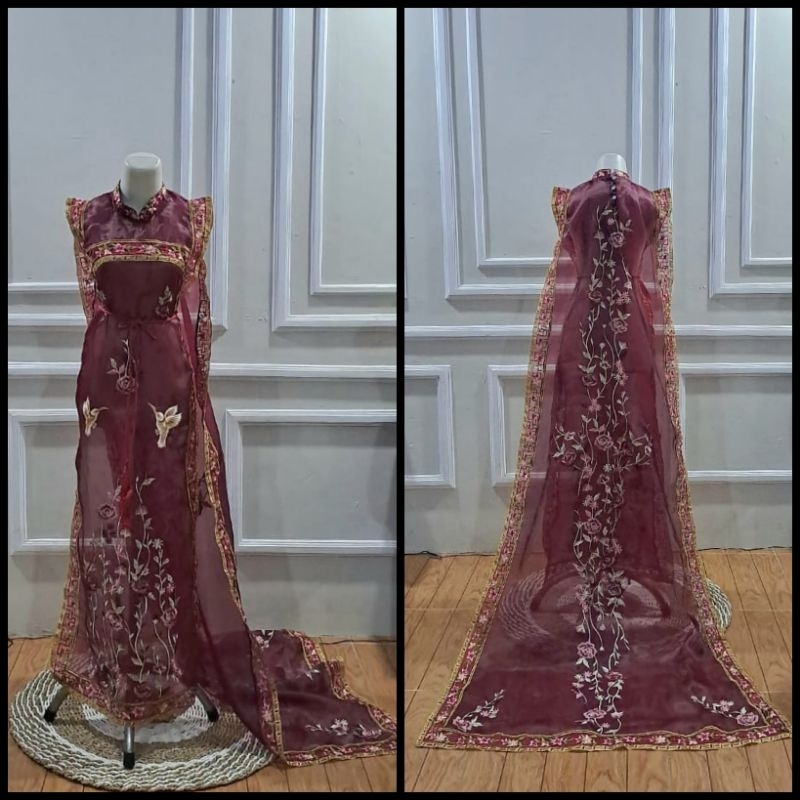 Outer cheongsam / organza sangjit dress ekor