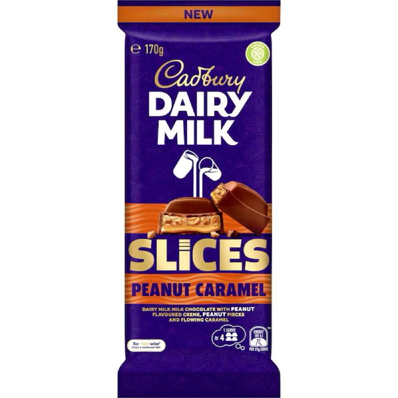 

Cadbury Dairy Milk Slices Peanut Caramel Chocolate Block 170g - Australia