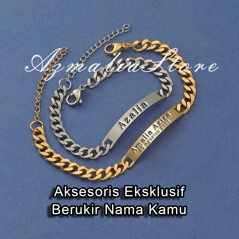 Gelang Titanium Custom Nama Model Rantai Aksesoris Fashion Wanita Remaja Dewasa Murah Lapis Emas