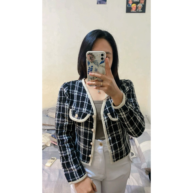 Blazer tweed korea/blazer bangkok/blazer wanita/blazer crop