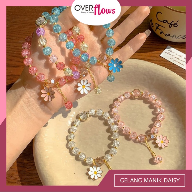 OVERFLOWS.ID GELANG MANIK DAISY RUMBAI BUNGA KRISTAL WANITA CRYSTAL FLOWER TASSEL BRACELET GIRL