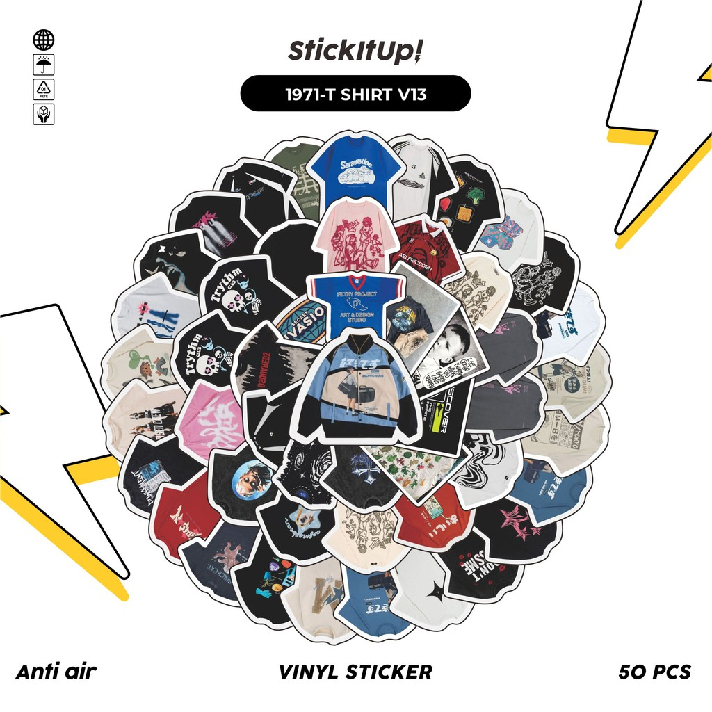 

COD✨ 50 Pcs Stiker Pack T SHIRT V13 Lucu Aesthetic Vynil Waterproof untuk Freebies Sticker Buku Journal Casing HP Laptop