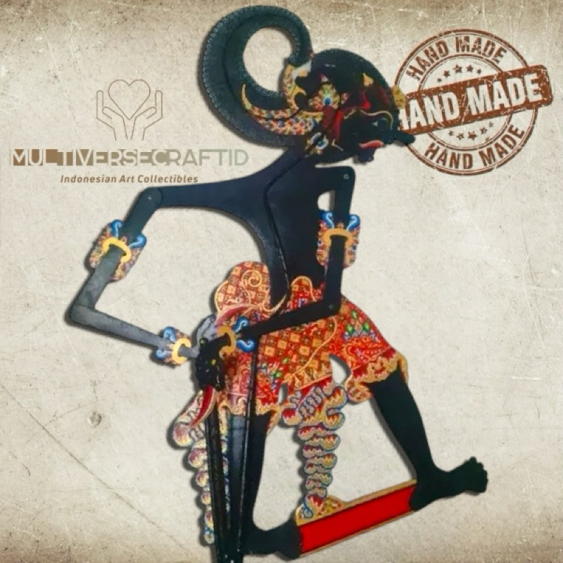 Wayang Alusan Werkudara Hitam Standar Dalang/Wayang Kulit Kebumen Bahan Premium Kulit Asli Ukuran Pe