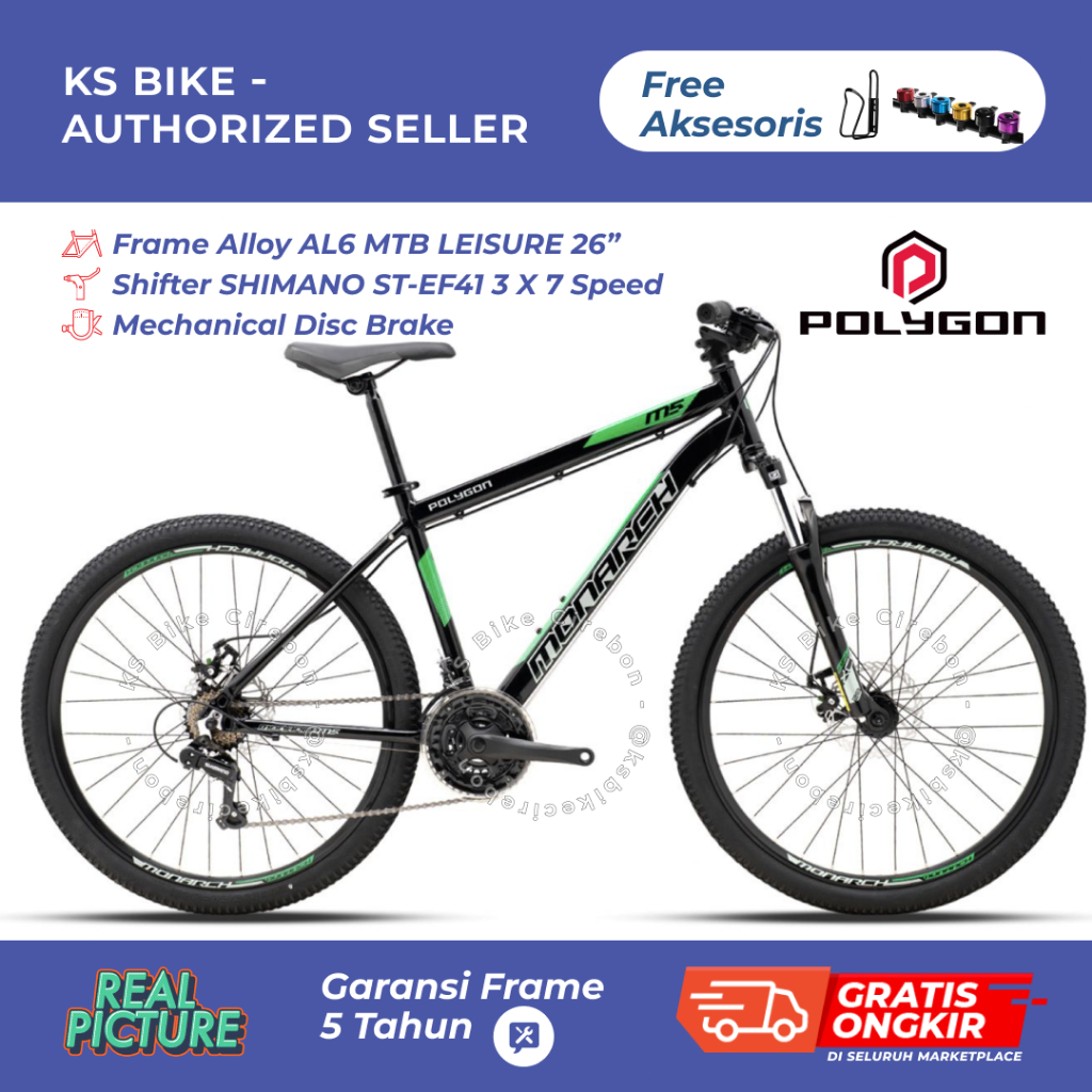 Polygon Monarch 5 26 Inch Alloy Shimano Gigi 21 Speed Shifter 3 x 7 Speed Rem Cakram Disc Brake Sepe
