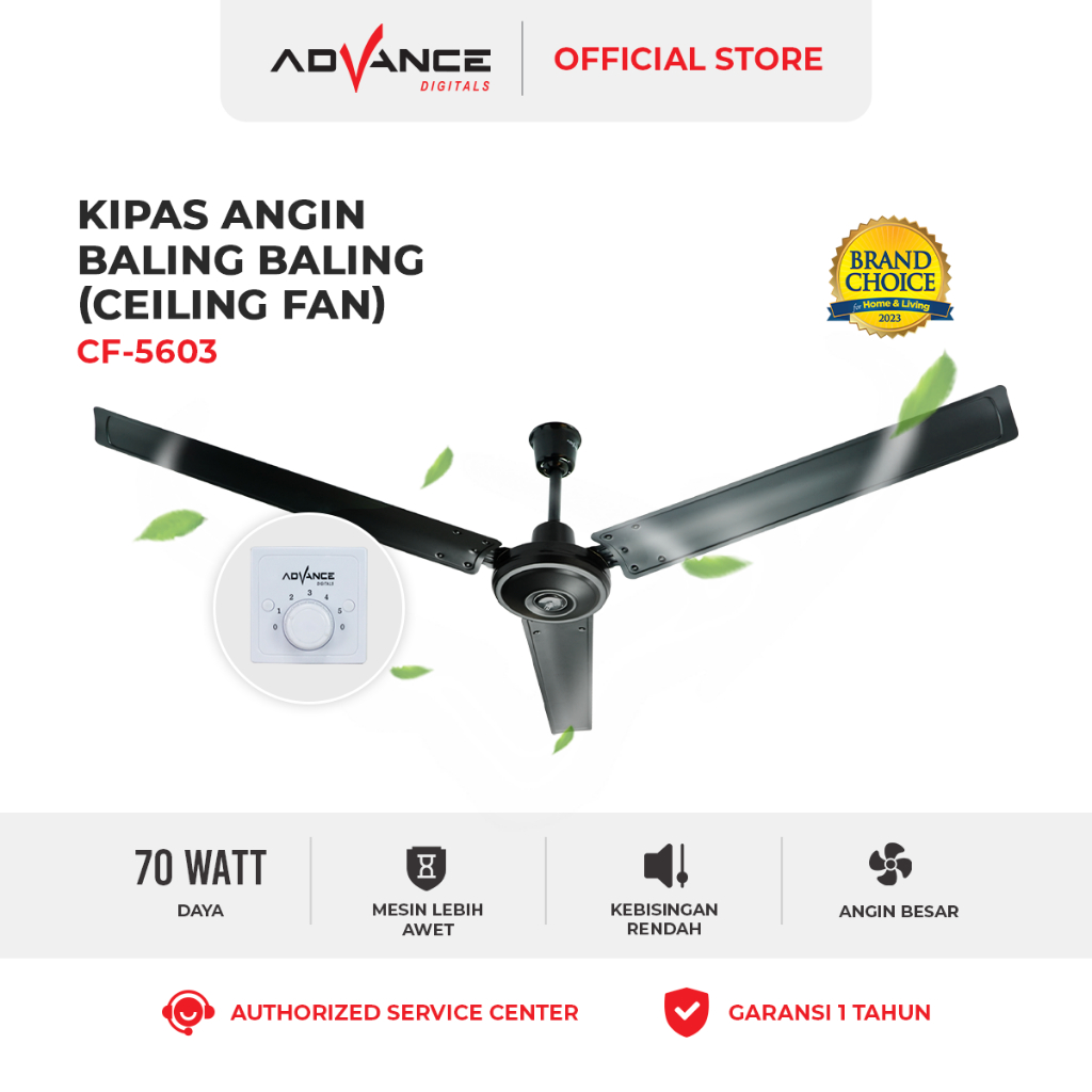 Kipas Angin Gantung Advance CF5603 Ceiling Fan Daya 70 watt Ukuran Baling 60cm Garansi Resmi 1 Tahun