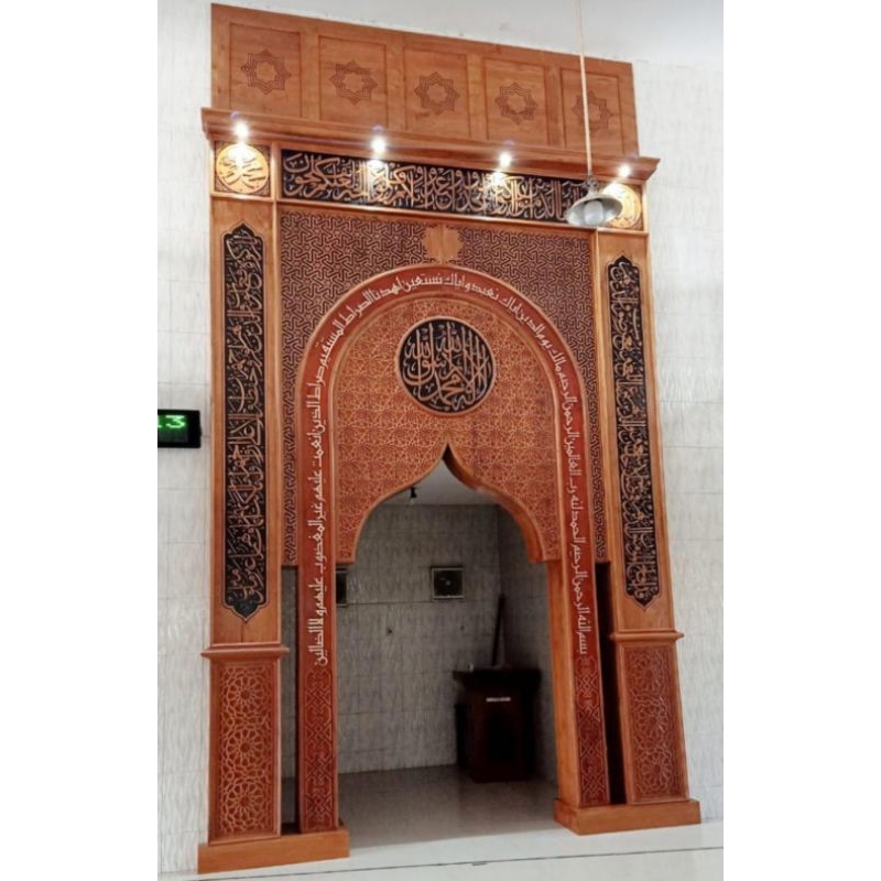 MIHRAB MASJID UKIR MEWAH KAYU JATI TPK PERHUTANI SUPER/ MIHROB MASJID JATI UKIR RELIEF PREMIUM ELEGA