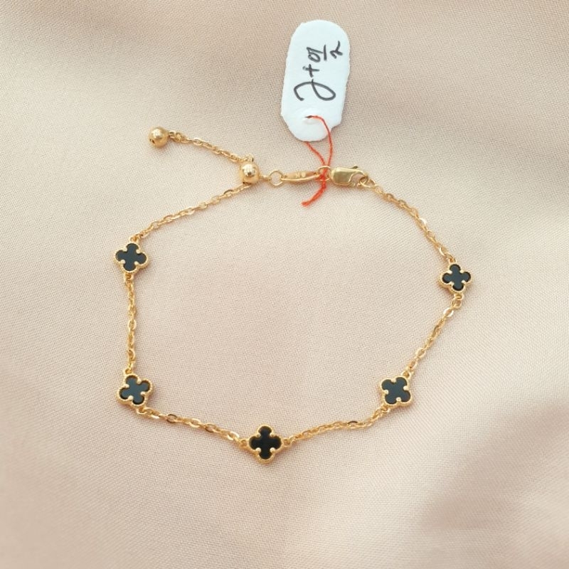 gelang serut  fashion vancleff hitam emas asli kadar 375