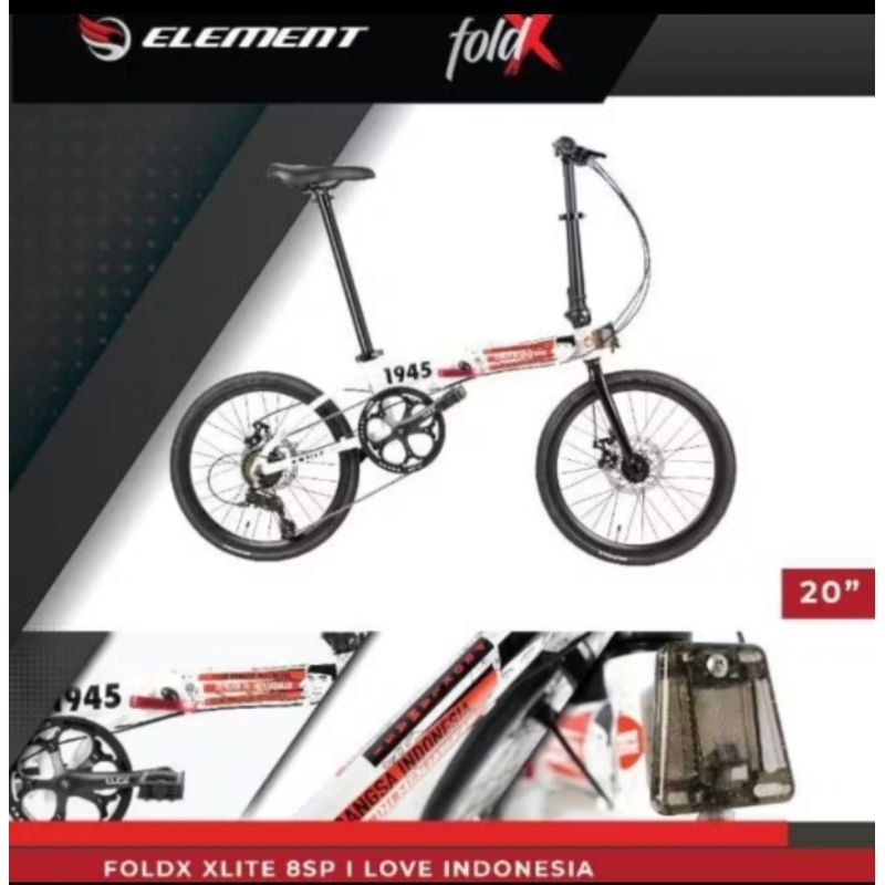 [FREE TAS] SEPEDA LIPAT 20 ELEMENT FOLDX FOLD X LITE FULL ALLOY 8 SPEED EDISI I LOVE INDONESIA ORIGI