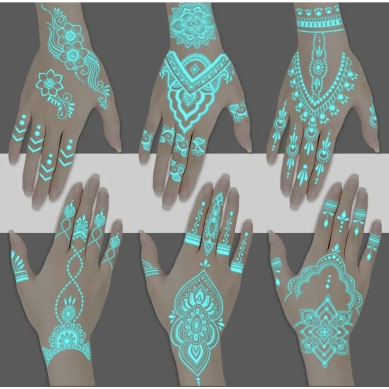Dani Shop | Stiker Tato Henna Tempel Warna Putih acara pengantin tato hena instant Waterproof (Glow 