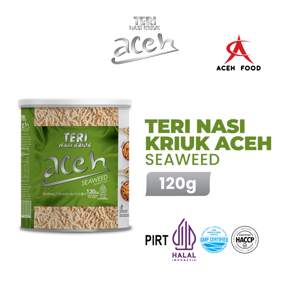 

Snack Cemilan Halal PIRT Teri Aceh Nasi Kriuk Crispy Rumput Laut Kemasan Kaleng 120gr - Aceh Food