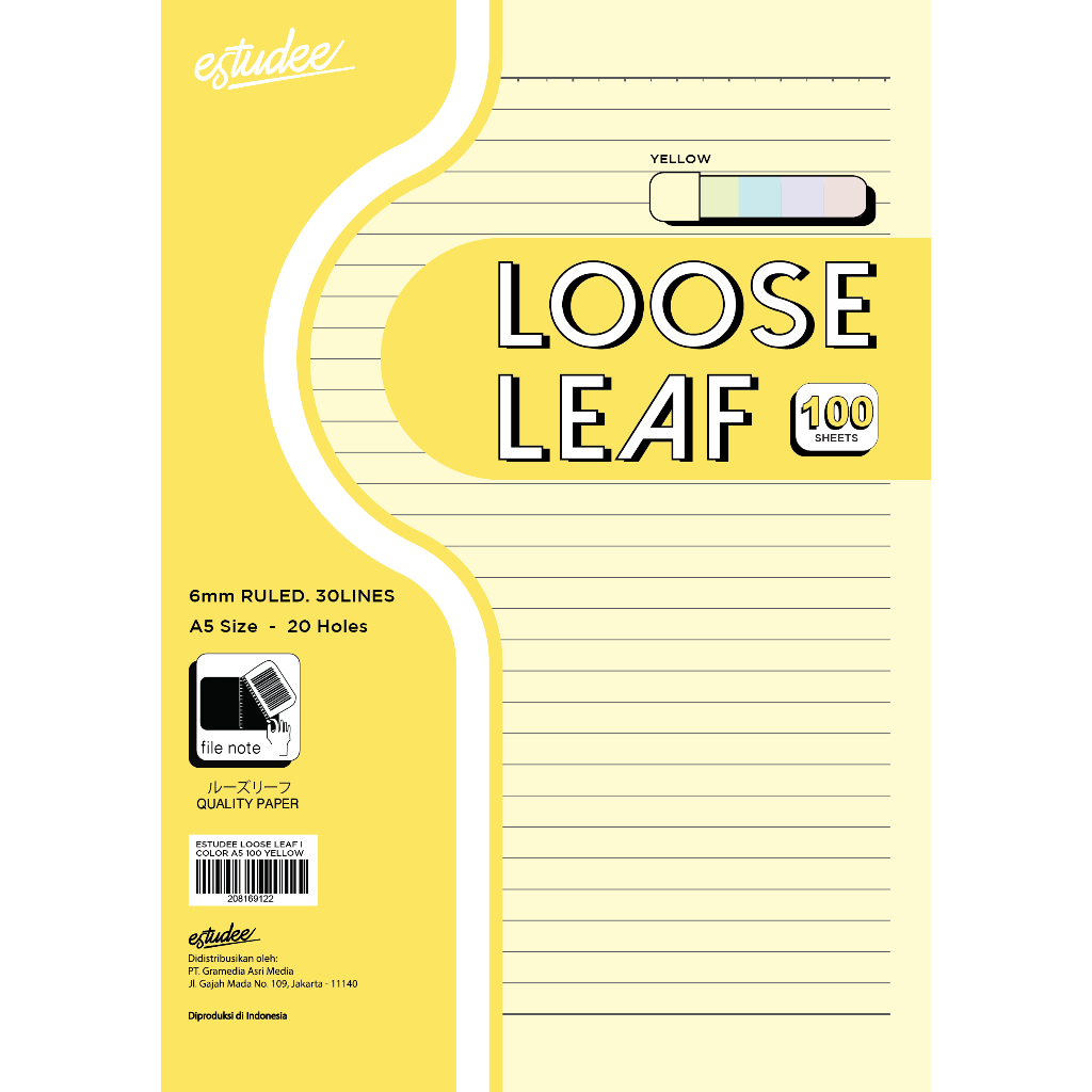 

Gramedia Mal Pekanbaru - (Original) Estudee Loose Leaf I Color A5 100 Yellow
