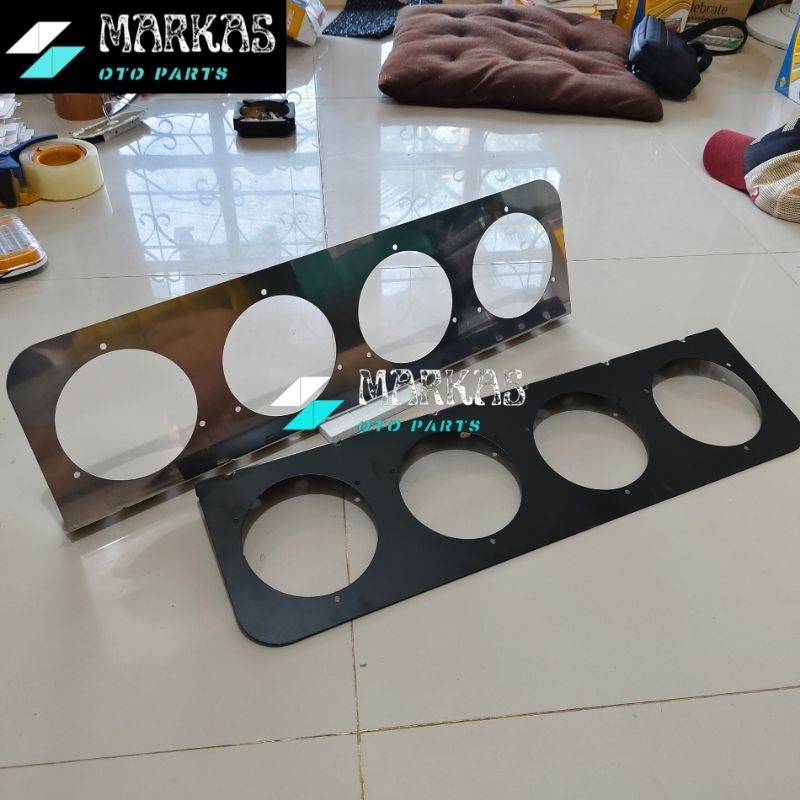 Plat Lampu Stoplamp Shilduo Untuk Truk 4 Lubang Hitam Stainless Car Plat Besi Lampu Rem Bulat