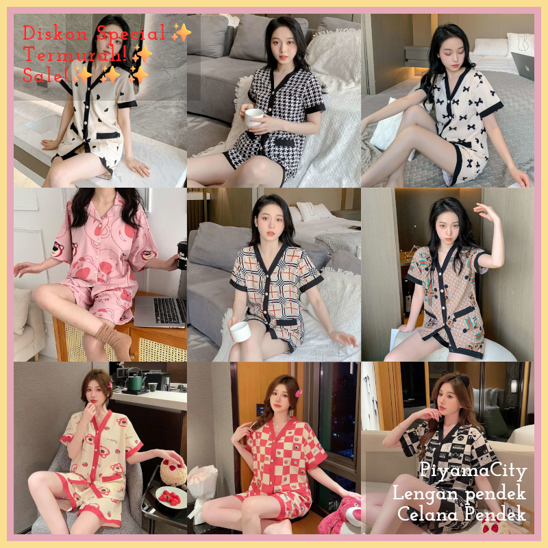 ( READY STOK ) PiyamaCity PC539 -[P09/PX09]- Piyama Import | Piyama Kancing Lengan Pendek Celana Pen