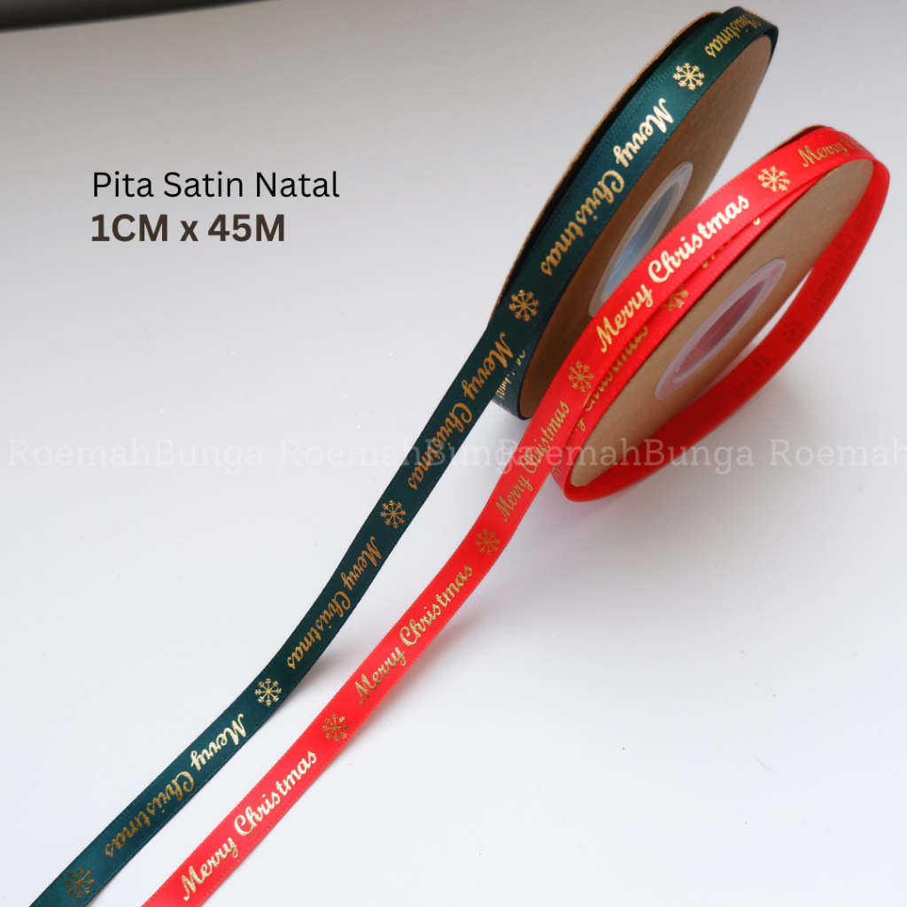 

[ ROLL 1 CM x 45 M ] Pita Satin Natal Merry Christmas Gold Ribbon RB023