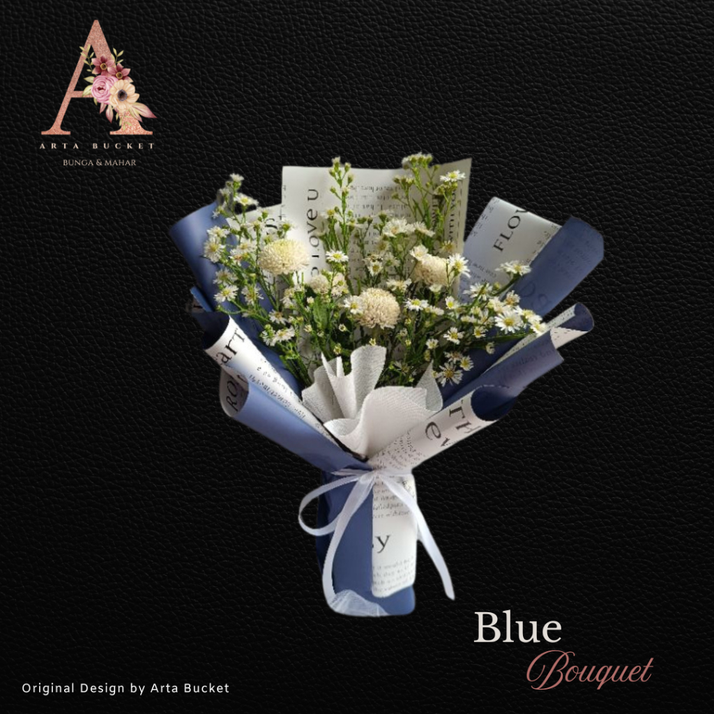 Bucket Bouquet Buket Bouket Kado Hadiah Gift Give Edisi Spesial Girly Bunga Mawar Daisy Warna Biru U
