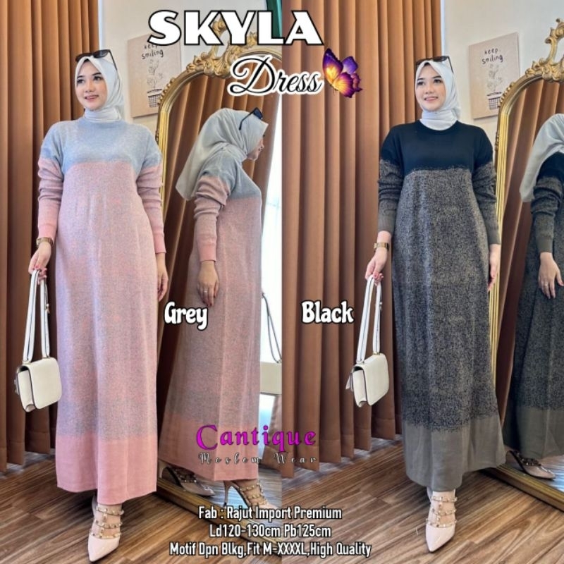 SKYLA DRESS TERUSAN WANITA CASUAL DRESS JUMBO BAHAN RAJUT IMPORT PREMIUM LD 130 CM FIT XXXXL