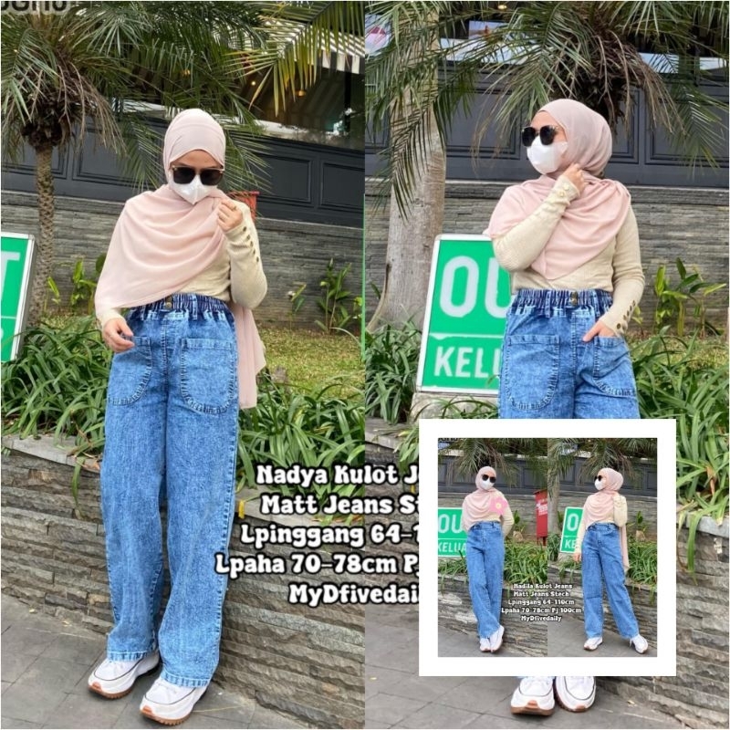 CELANA JEANS KULOT WANITA/KULOT JEANS NADYA TERBARU  MOTIF SANDWASH VARIASI SAKU DEPAN